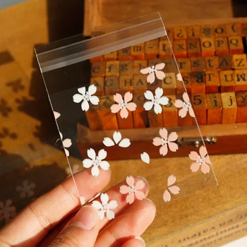 

100pcs Cherry Blossoms Plastic Bags Envelope Self-adhesive Resealable Gift Bag Sakura Stationery Envelopes 7X7cm Office School