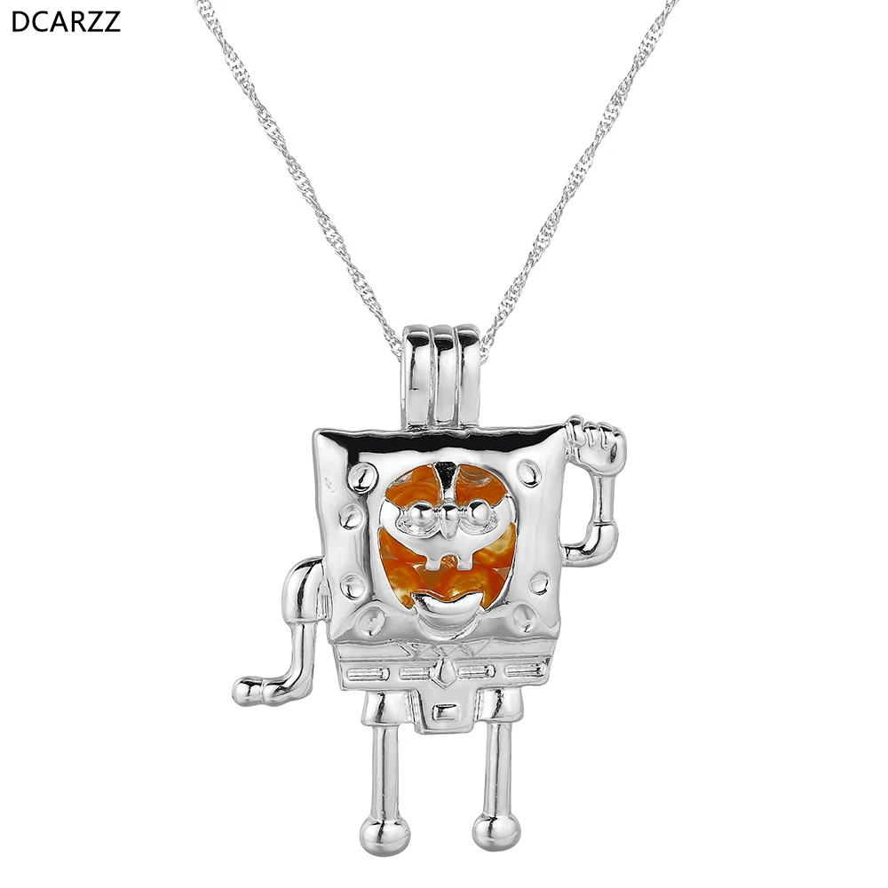 

SpongeBob Pearl Cage Silver Necklace Anime Cartoon Kids Jewelry Cute Spongebob Squarepants Pendant Gift Pearl cage Bulk Jewelry