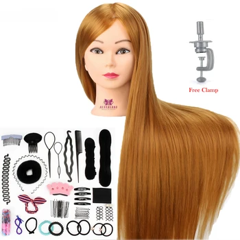 

30'' Brown Hair Hairdressing Training Head for Hair Styling Practice Mannequin Head Doll Hairstyle Braider Hair Tool with Clamp