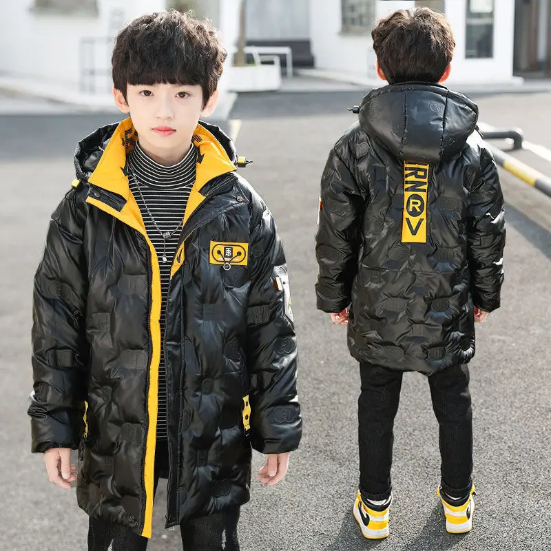 Winter Jacket For Boys Children'S Coat Fashion Hooded Warm Letters Print Teenager Clothes Outerwear Parkas Thicken High Quality