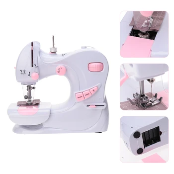 

Household Electric Table Sewing Machine With Double Thread And Double Speed Edge Lock with EU Plug (without Battery White)