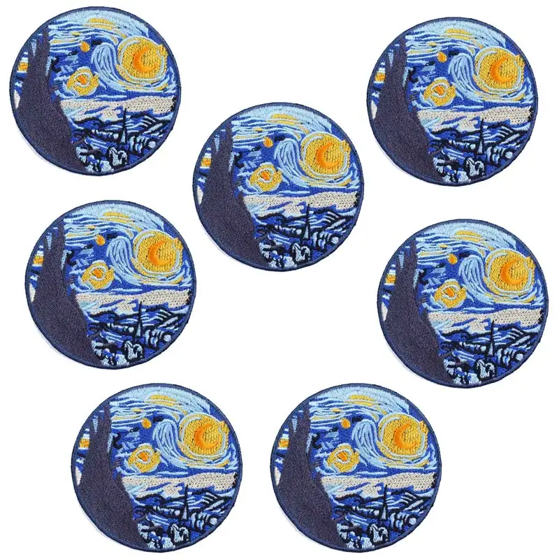 10Pcs/Set Van Gogh Patch Embroidered Patches For Clothing Iron On Patches On Clothes Stripes For Jacket Appliques Stickers