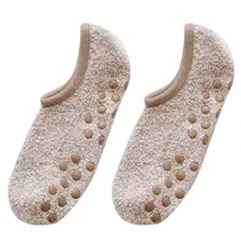 1 пара, женские невидимые короткие носки, Осень-зима, противоскользящие, теплые, коралловый флис, низкие, короткие носки-тапочки, Moomin, носки женски