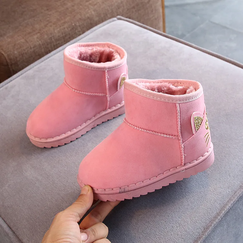Детские зимние сапоги Детская зимняя модная обувь зимние сапоги мягкие толстые детские натуральная кожа; теплая плюшевая мягкая подошва, детские ботинки для девочек зимние sk - Цвет: Pink  TPH-716