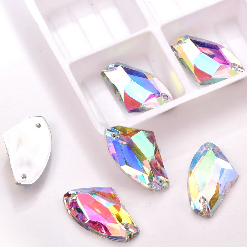

Crystal AB All Sizes AX Shape Resin Sew On Rhinestone Flatback Sewing Crystal Stones With Sew On Holes For Garment F0133