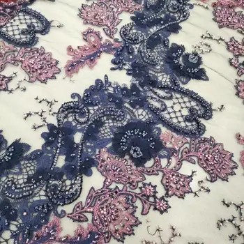 

Nigerian french net Lace Sat-59.6811 Embroidered Cord Lace Fabric with full beads for bridal dress