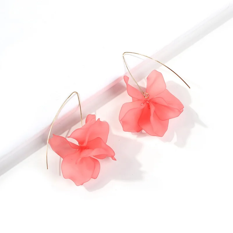 Exknl Multicolored Fashion Resin Flower Long Drop Earrings 2022 Designs Bohemia Handmade Petal Dangle Earrings For Women Gift