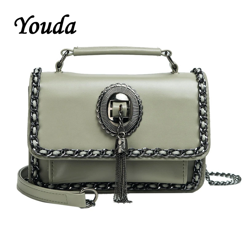 

Youda Summer Fashion Simple Original Handbag Literary Tassel Chain Strap Crossbody Tote Classic Sweet Solid Color Messenger Bag