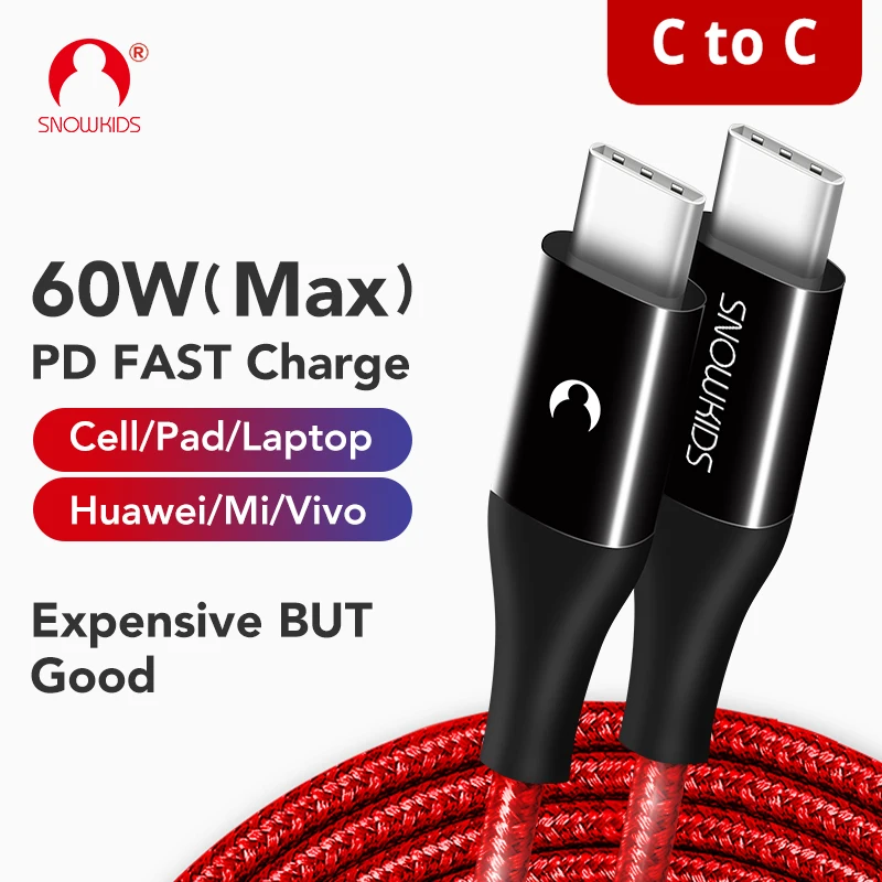 Кабель USB C к Snowkids 60 Вт PD QC 2 0/3 0 кабель для быстрой зарядки и передачи данных MacBook Air