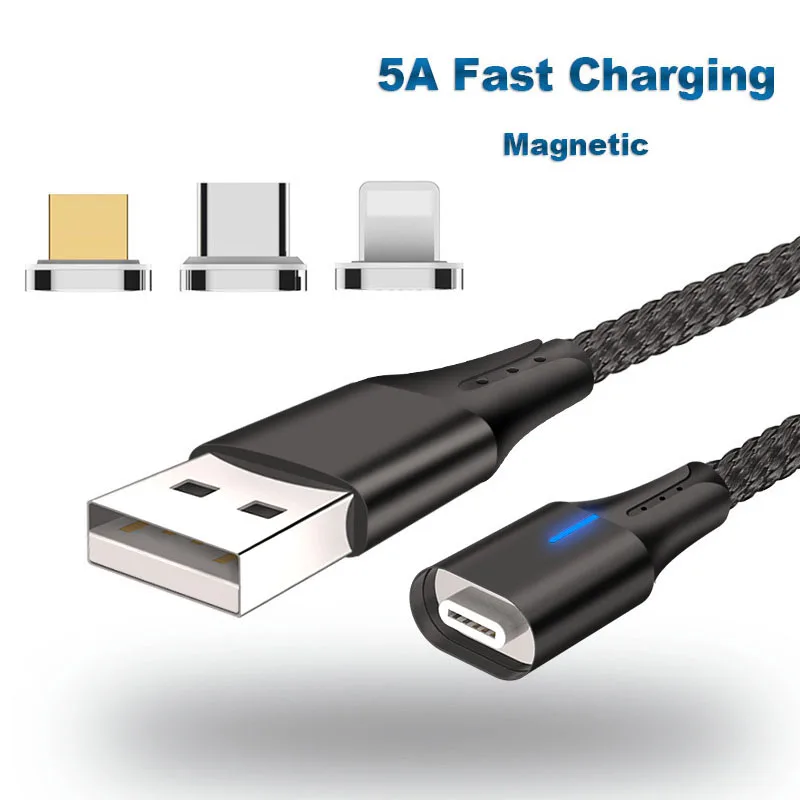 5А Магнитный кабель Micro usb type C кабель зарядное устройство для iPhone XS X 8 7 для samsung huawei type-c Магнитный кабель для быстрой зарядки