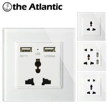 Atlectric Универсальная Розетка с тремя отверстиями, настенная розетка с пятью отверстиями, двойной usb-порт, розетка, используемая для мобильных телефонов, штепсельная Вилка из закаленного стекла