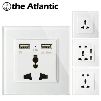 

Atlectric Universal Socket Three-hole Five-hole Wall Power Outlet Dual USB Port Socket Used For Mobile Tempered Glass Panel Plug