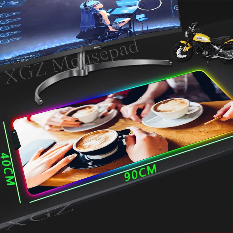  XGZ Afternoon Tea Coffee Custom Large RGB Gaming Lock-edge Mouse Pad Animated Computer Table Mat No