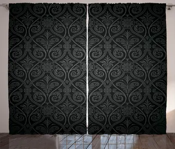 

Damask Curtains Antique Baroque Pattern with Mild Ombre Shade Gothic Victorian Style Living Room Bedroom Window Drapes Charcoal