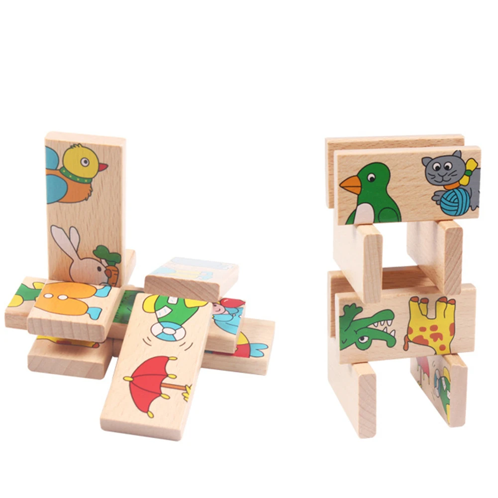 15Pcs/Set Wooden Animal Domino Puzzle Toys Children Jigsaw Game Early Education Baby Kids Educational Toy