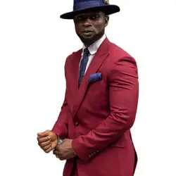 2Pcs Burgundy Jacket Pants Men's Suits Sets Tailored Man's Clothing Formal Blazer Trousers Wedding Party Wear Slim Fit Costume