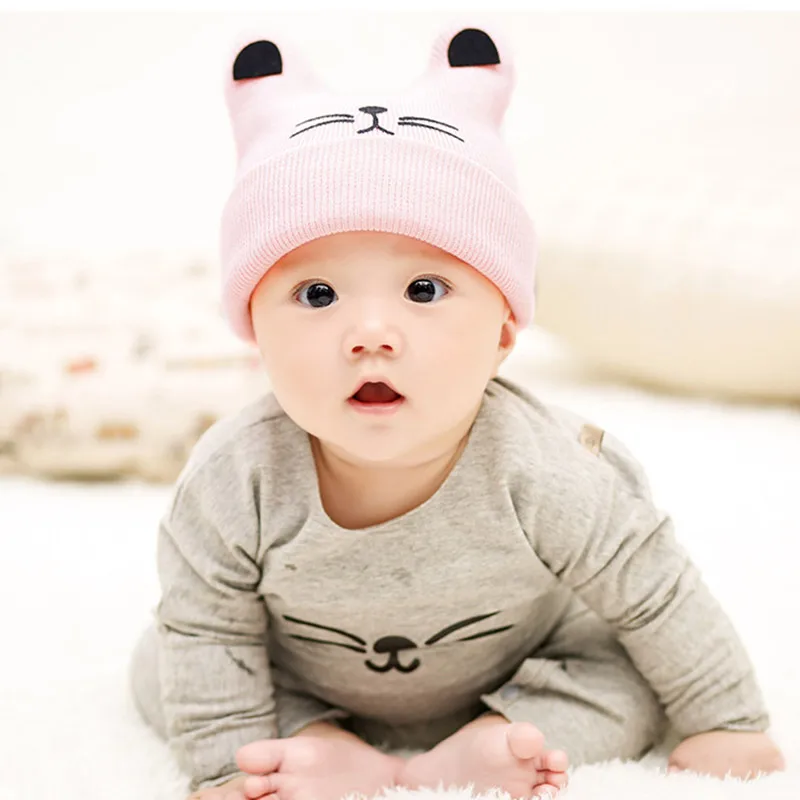Детская шапка от 0 до 24 месяцев, хлопковая шапка с мультяшным медведем для малышей, маленькие девочки и мальчики, вязаные шапки, детские шапки и кепки, детская шапка