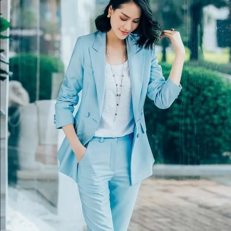 

Red Small Suit Coat Women's Long-Sleeve Europe And America British Style New Style Fashion Casual Double Breasted Business Suit