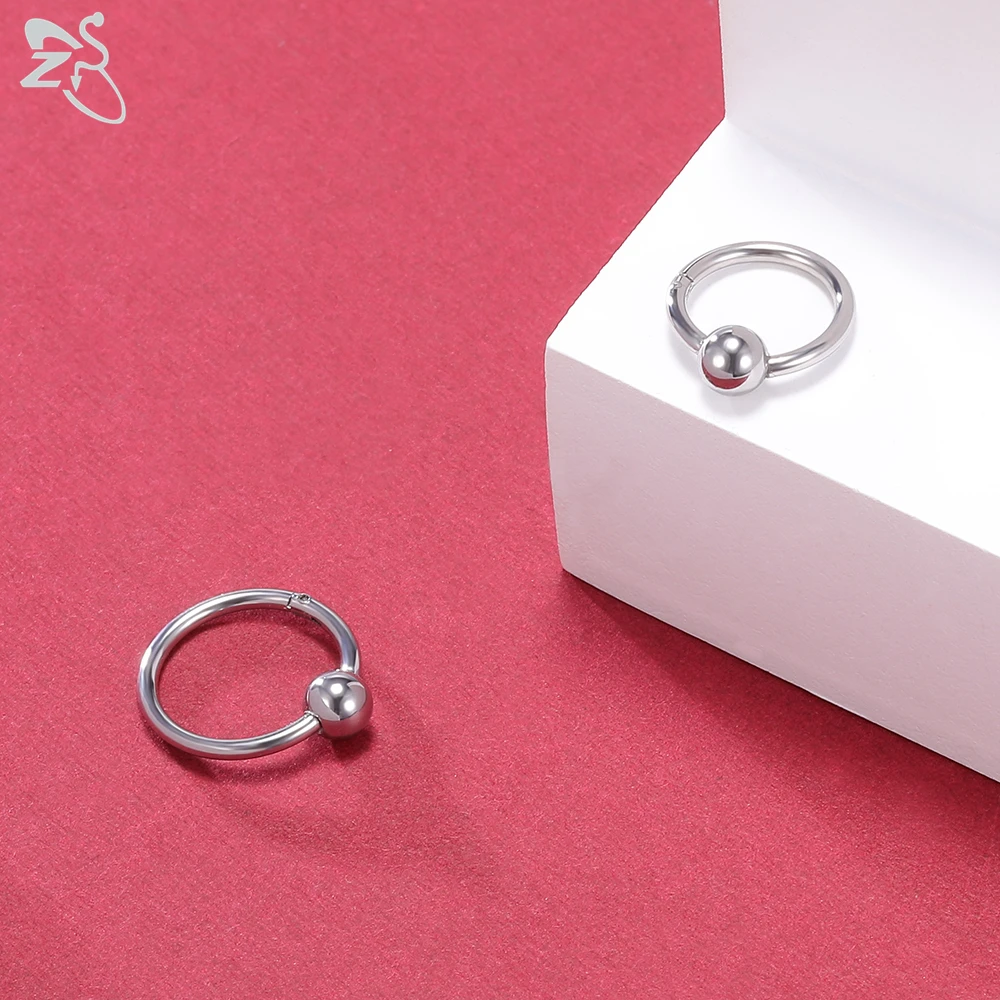 ZS 1 PC Round 316L Stainless Steel Nose Ring 16G Ball Septum Clicker 8/10MM Punk Rock Ear Helix Septum Rings Piercing  Jewelry