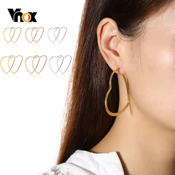 

Vnox Basic Heart Shaped Hoop Earrings for Women Glossy Stainless Steel Female Lady Party Daily Wear Ear Jewelry