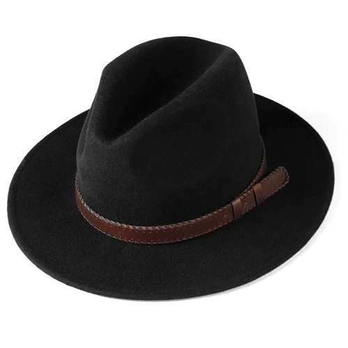 FURTALK Fedora шляпа для женщин и мужчин австралийская шерстяная фетровая шляпа с широкими полями винтажная джазовая фетровая шляпа для пары зимняя шапка для женщин - Цвет: Black 3