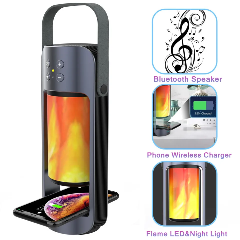 

LED Flame Night Lights Wireless Bluetooth Speaker Portable Led Flame Atmosphere Lamp Stereo Speaker For Outdoor Camping Woofer