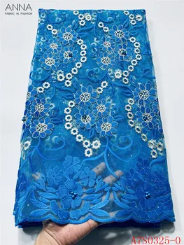 

Anna latest african fabric lace 2020 high quality embroidery with beads and stones french net laces fabric 5 yards/pcs for dress