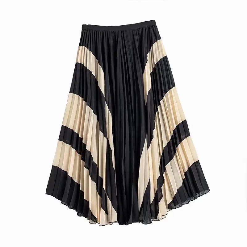 Для женщин с высокой талией, в полоску миди плиссированная юбка Mujer Moda