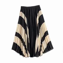 Для женщин с высокой талией, в полоску миди плиссированная юбка Mujer Moda