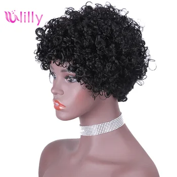 

Short Pixie Cut Curly Wigs None Lace Front Human Hair Wigs For Women Remy Jerry Curly Glueless Cheap Human Hair Wigs with Bangs