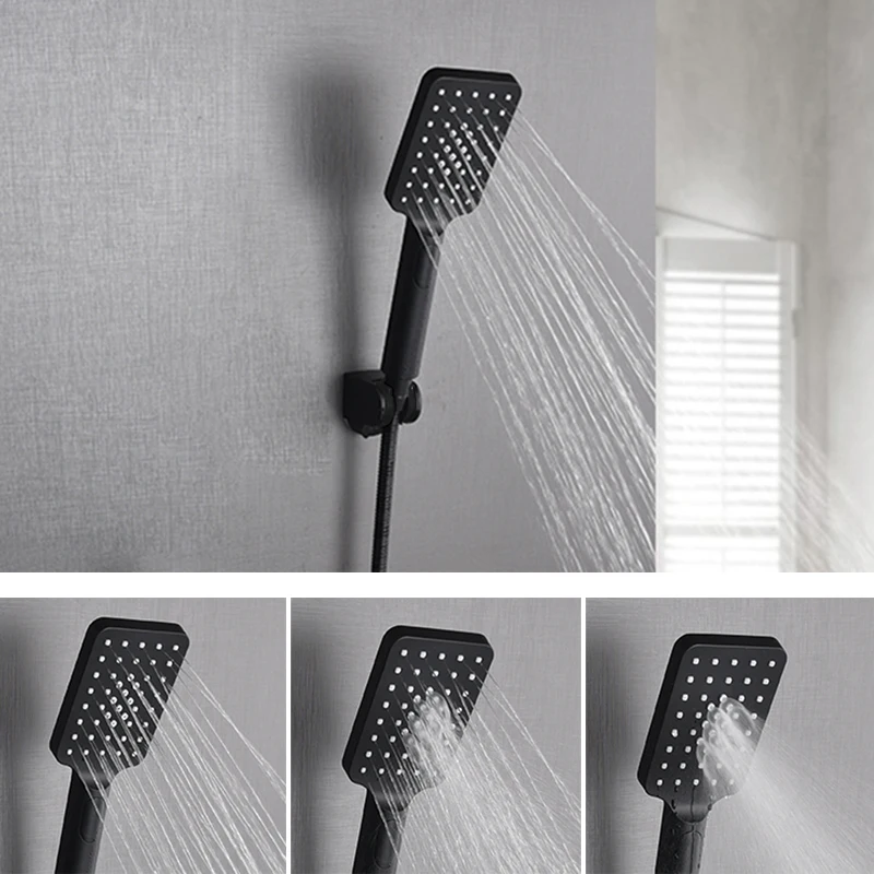 

Free Shipping Black Wall Mounted Bath Hand Held Shower Head Adjustable Shower Holder Water Saving Handheld Sprayer with Hose