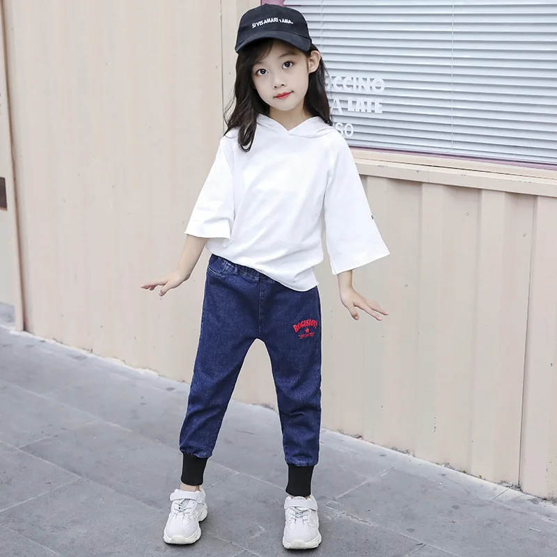 Girl'S Jeans Spring And Autumn New Style Women's Big Kid CHILDREN'S Trousers Western Style Loose Version of Casual Elastici