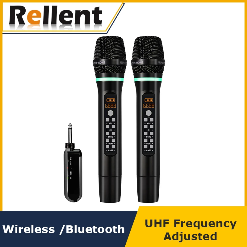 Rellent Rechargeable UHF Wireless Bluetooth Karaoke Microphone Micro