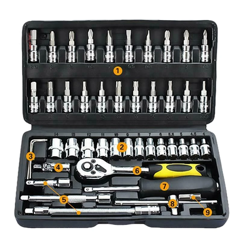 

46Pcs Car Auto Automobile Motorcycle Repair Tool Ratchet Wrench Drive Socket Set with Plastic Toolbox Storage Case