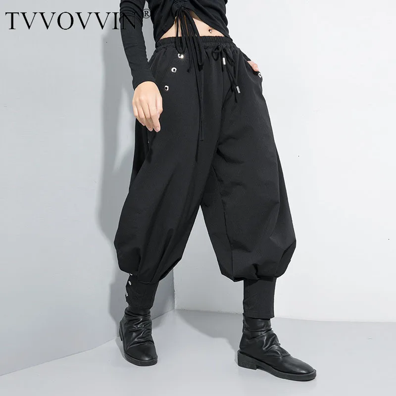 TVVOVVIN, черные шаровары с высокой эластичной талией и заклепками, новинка, свободные штаны, женские модные весенне-осенние штаны 2019X521