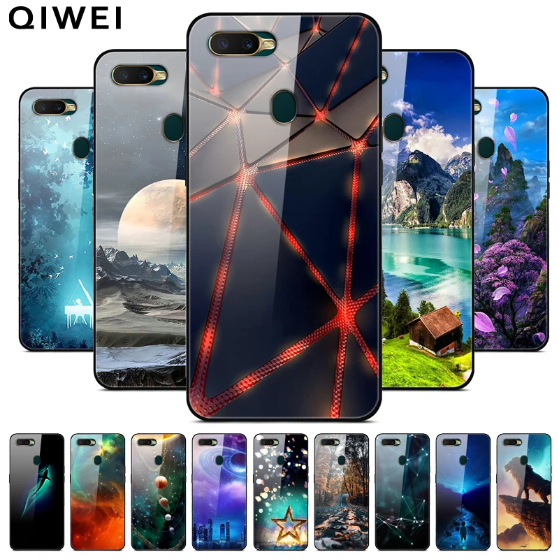 

For OPPO AX5s Case 6.2'' Fashion Tempered Glass Hard Back Cover For OPPO A5s A 5s CPH1909 Phone Cases Silicon Bumper Coque AX 5s