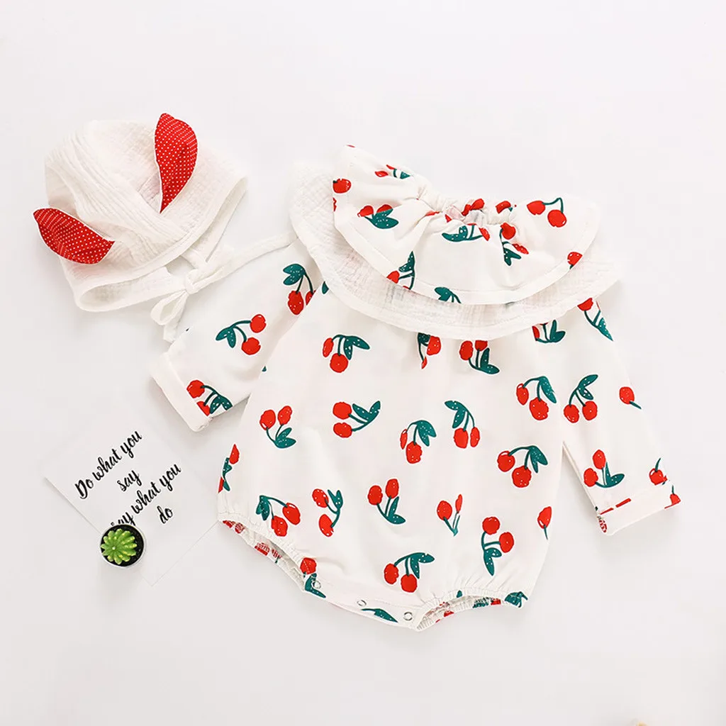 Для новорожденных; детская одежда для девочки одежда для детей Одежда с рисунком фруктов, жилет с оборками для малышей, боди, костюм для подвижных игр, шляпа, наряды одежда для детей одежда для малышей, один размер