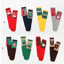 4 пары Новые осенне-зимние женские носки рождественские Unisec Мультфильм Разноцветные хлопчатобумажные забавные носки Подарочная коробка счастливого Нового года Y107