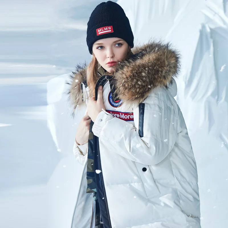 

BOSIDENG winter women goose down coat X-long Down jacket for harsh winter under 30 waterproof windproof natural fur B80142152J