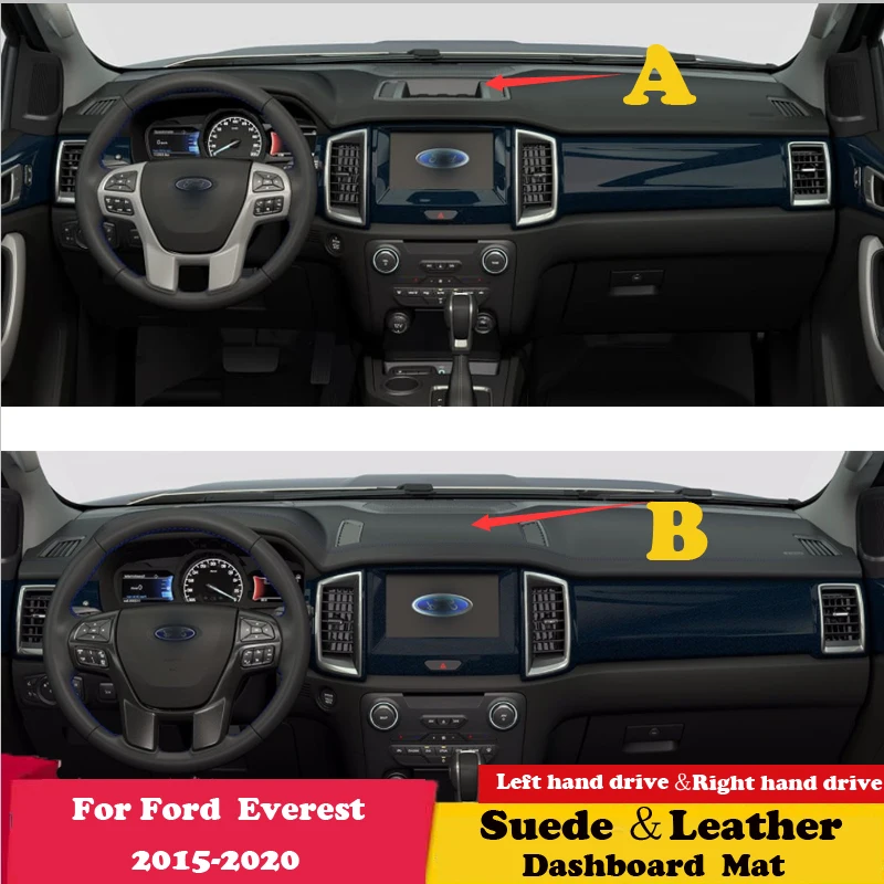 

Кожаный коврик для приборной панели Ford Ranger Everest 2015 2016-2020, защитный ковер, аксессуары для стайлинга автомобиля, замша