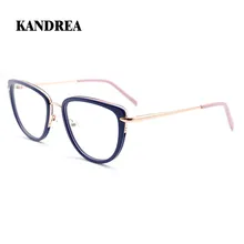 KANDREA модные очки Металл+ ацетат очки оправа для женщин Кошачий глаз очки ботаника анти синий луч компьютерные очки