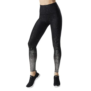 

Women Leggings No Transparent Metallic Foil Print Leggings Exercise Fitness Patchwork Push Up Female Pants