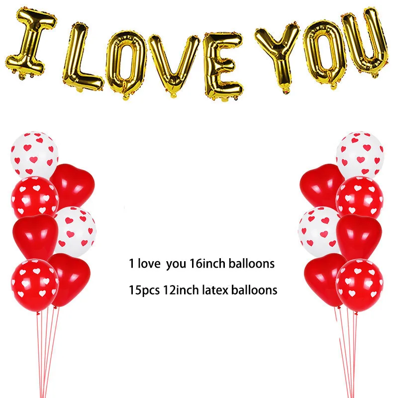 love balloon set-B 16 дюймов золотистые воздушные шары из фольги с надписью «Любовь» в форме сердца/воздушные шары висит розовой мишкой подарок для Обручение Свадебные украшения День Святого Валентина Декор - Цвет: love balloon set-B