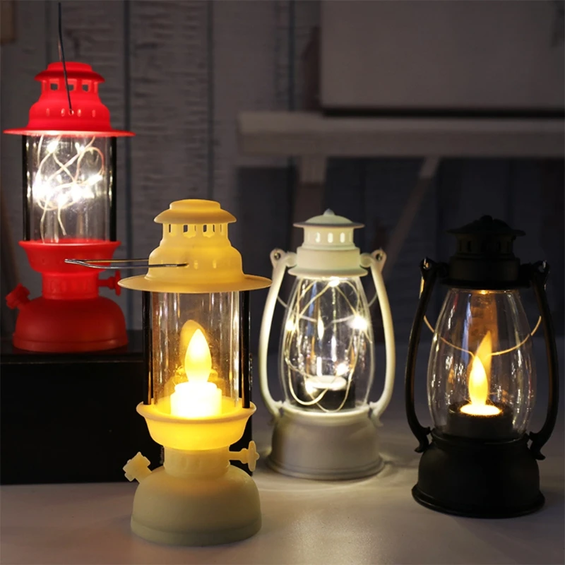 Vintage Hurricane Lantern Battery Operated Hanging Candle Light Retro Antique LED Oil Lamp for Christmas Decoration | Дом и сад