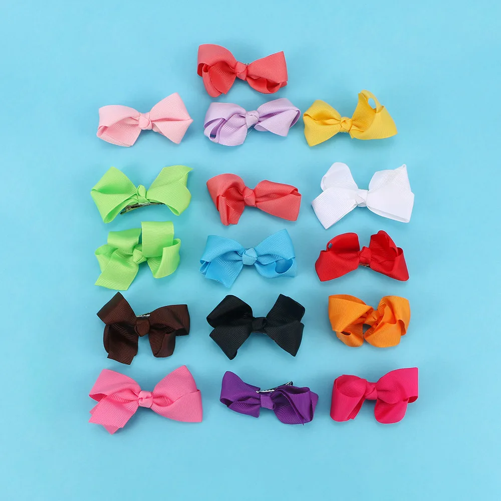 20Pcs/Lot Girls Grosgrain Ribbon Bow Hair Clips Simple Pure Color Bowknot Kids Hairpins Hair Grips Baby Hair Accessories - Цвет: random