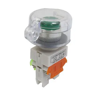 

220V Green Lamp 1NO 1NC Momentary Panel Mount Clear Cap Push Button Switch