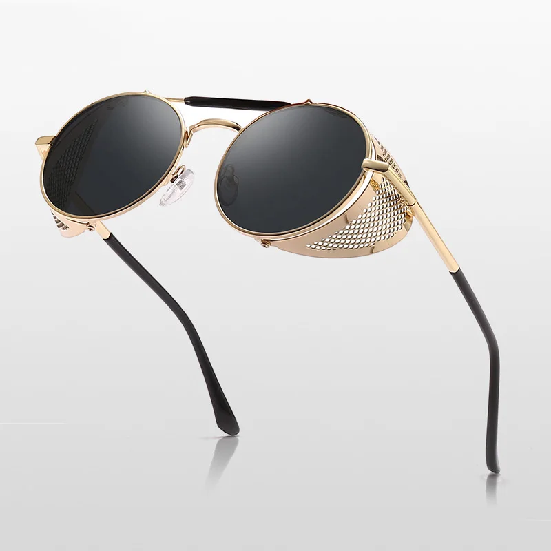 

2020 New Retro Steampunk Sunglasses Round Designer Steam Punk Metal Shields Sunglasses Men Women UV400 Gafas de Sol