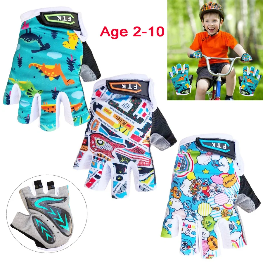 Guantes transpirables de medio dedo para ciclismo, para niños y niñas de 2 a 11 años