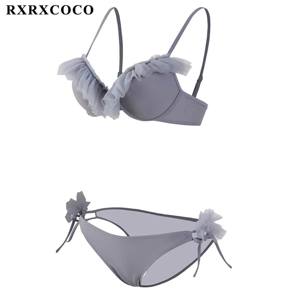RXRXCOCO, новинка, цветочное бикини с оборками, бразильский Одноцветный купальник, купальник для женщин, сексуальная пляжная одежда, пуш-ап, бикини, набор, купальник, бикини