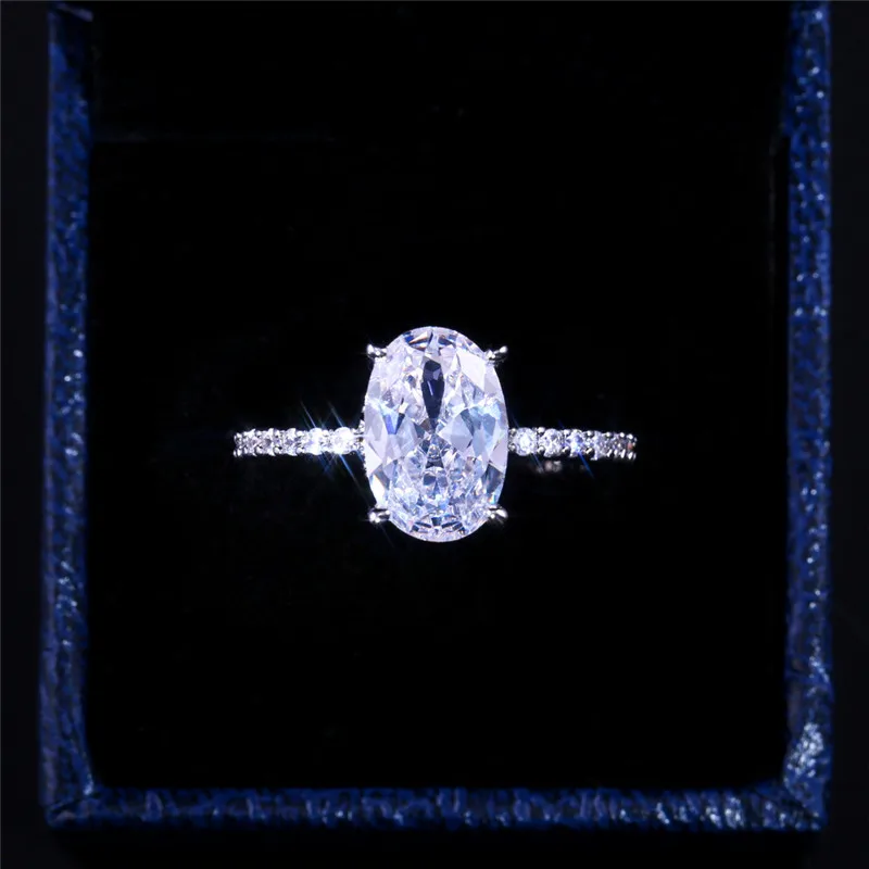 Роскошные женские Овальный циркон камень кольцо Элегантные Любовь праздничные обручальные кольца для женщин Мода Серебрянное обручальное кольцо